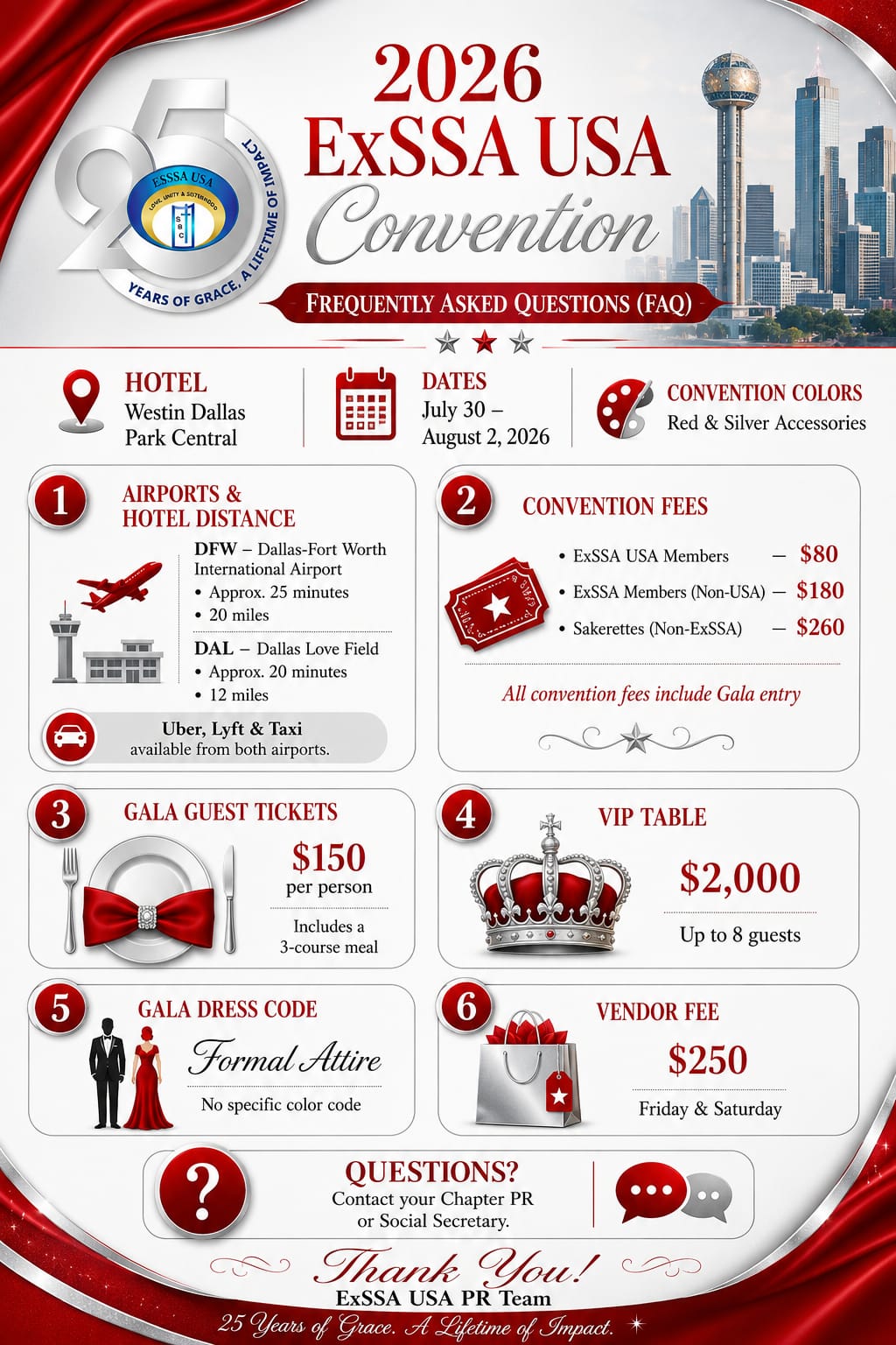 Frequently Asked Questions [FAQ]- Dallas 2026 ExSSA USA Convention